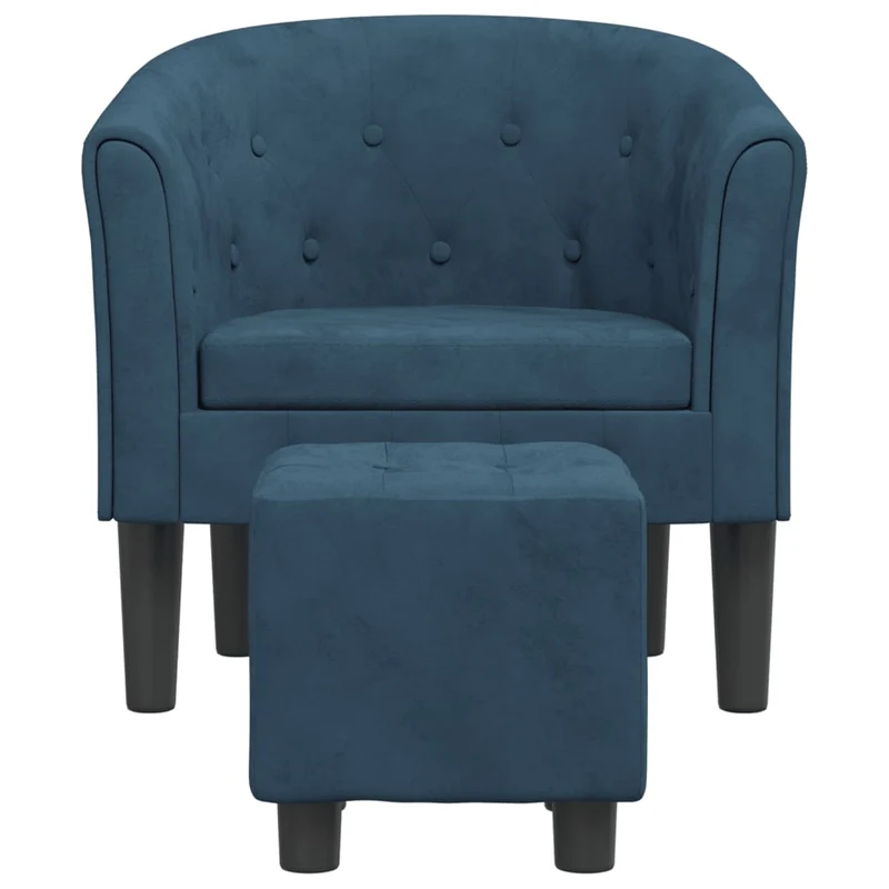 Fauteuil lounge design moderne avec repose-pieds en velours bleu foncé DEC026830