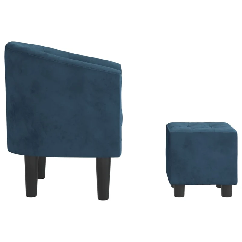 Fauteuil lounge design moderne avec repose-pieds en velours bleu foncé DEC026830