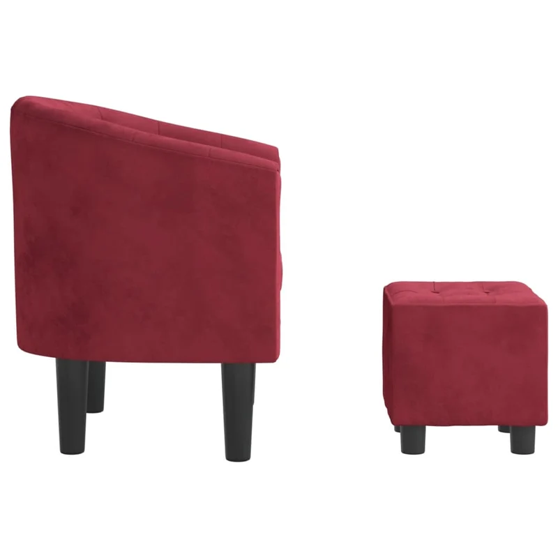 Fauteuil lounge design moderne avec repose-pieds en velours rouge bordeaux DEC026844
