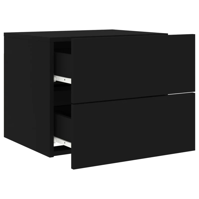 Lot de 2 tables de chevet murales avec tiroirs et lumières LED en bois d'ingénierie noir DEC036161