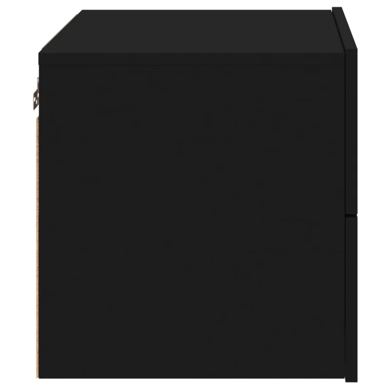 Lot de 2 tables de chevet murales avec tiroirs et lumières LED en bois d'ingénierie noir DEC036161