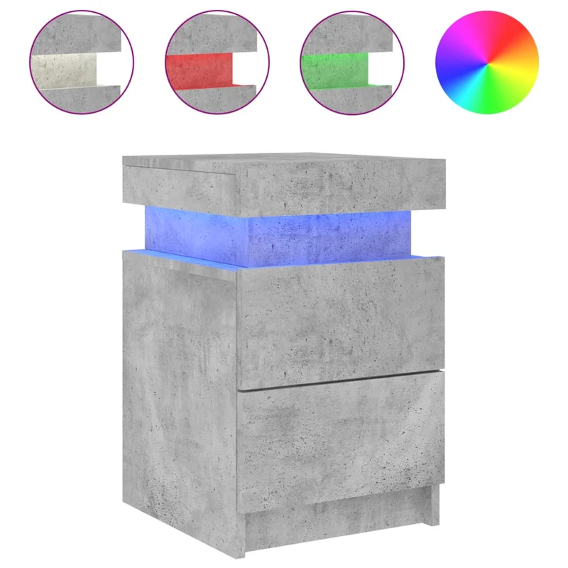 Lot de 2 tables de chevet avec lumières LED et tiroirs 35 x 39 x 55 cm bois d'ingénierie gris DEC035936