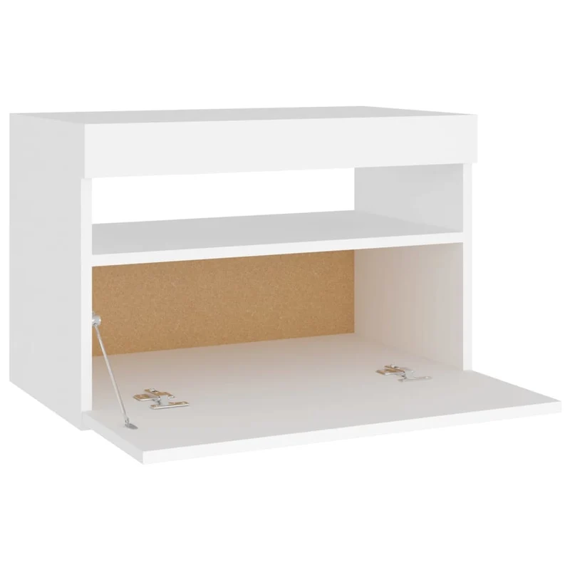 Lot de 2 tables de chevet avec lumières LED et compartiment avec porte 60 x 35 x 40 cm bois d'ingénierie blanc DEC035933