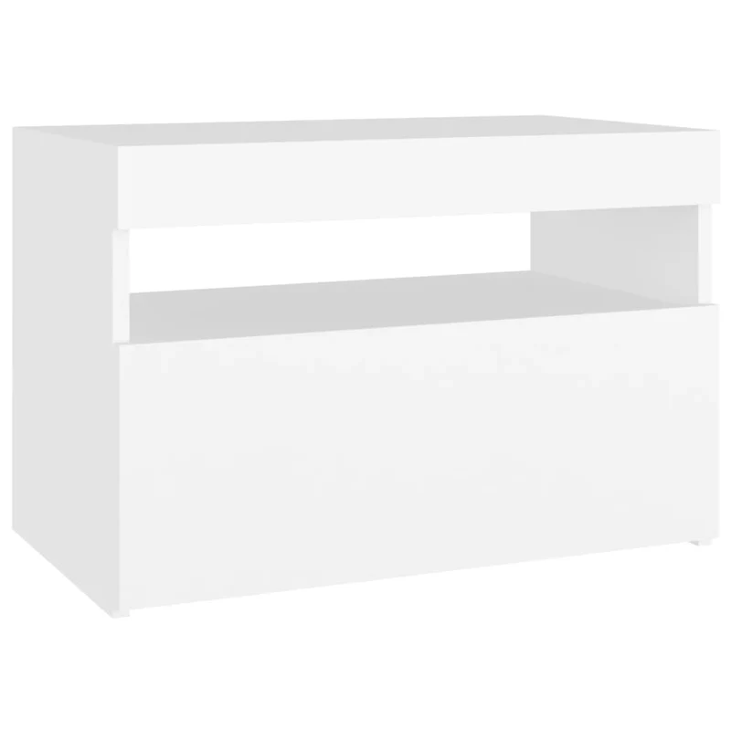 Lot de 2 tables de chevet avec lumières LED et compartiment avec porte 60 x 35 x 40 cm bois d'ingénierie blanc DEC035933