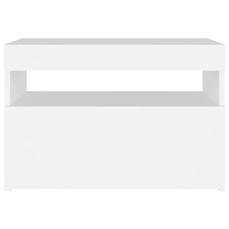 Lot de 2 tables de chevet avec lumières LED et compartiment avec porte 60 x 35 x 40 cm bois d'ingénierie blanc DEC035933