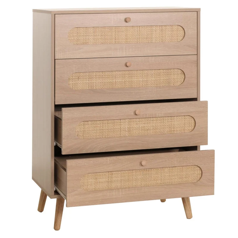 Commode avec quatre tiroirs en MDF kubu et bois 101x71x42 cm aspect chêne 04_0006516