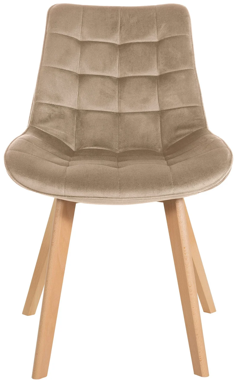 Chaise de salle à manger x1 design scandinave coutures carrées en velours marron pieds en bois clair 10_0002186