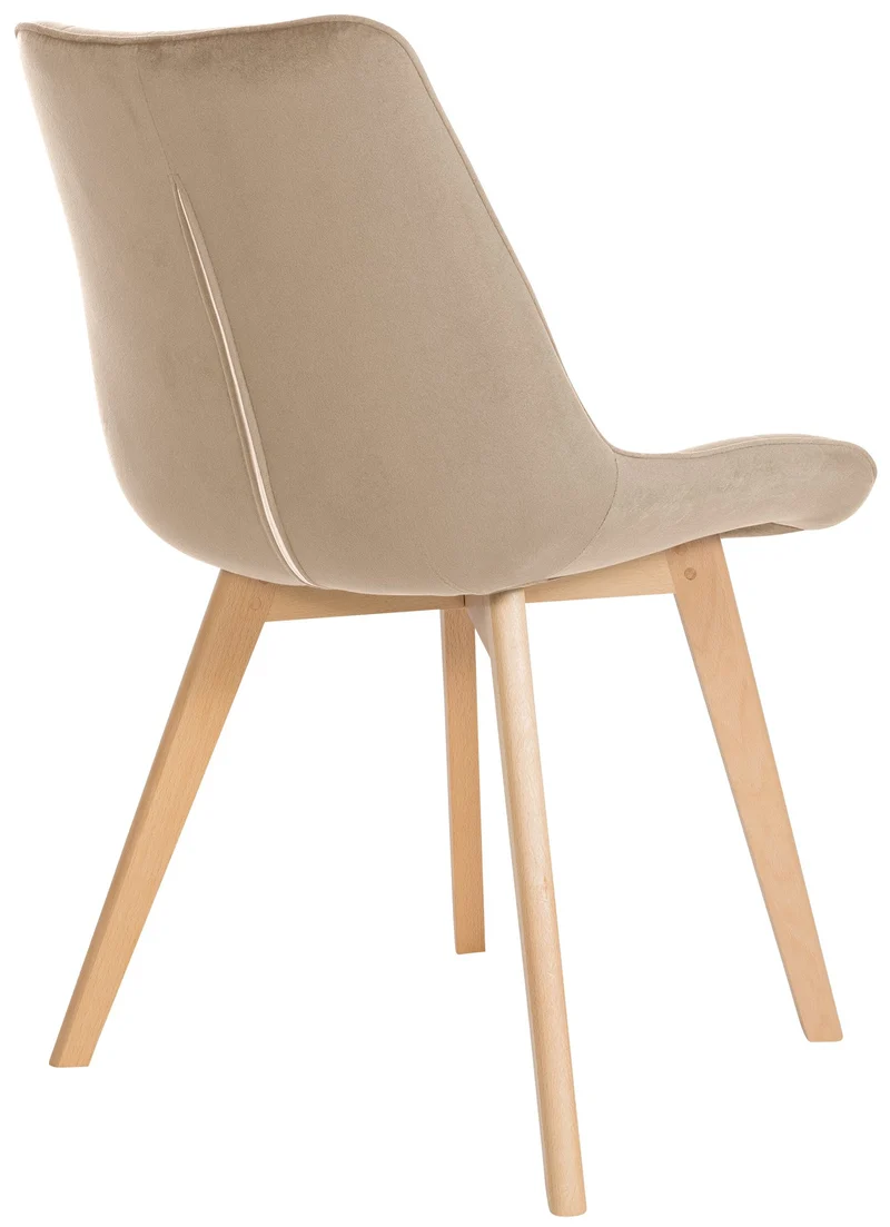 Chaise de salle à manger x1 design scandinave coutures carrées en velours marron pieds en bois clair 10_0002186
