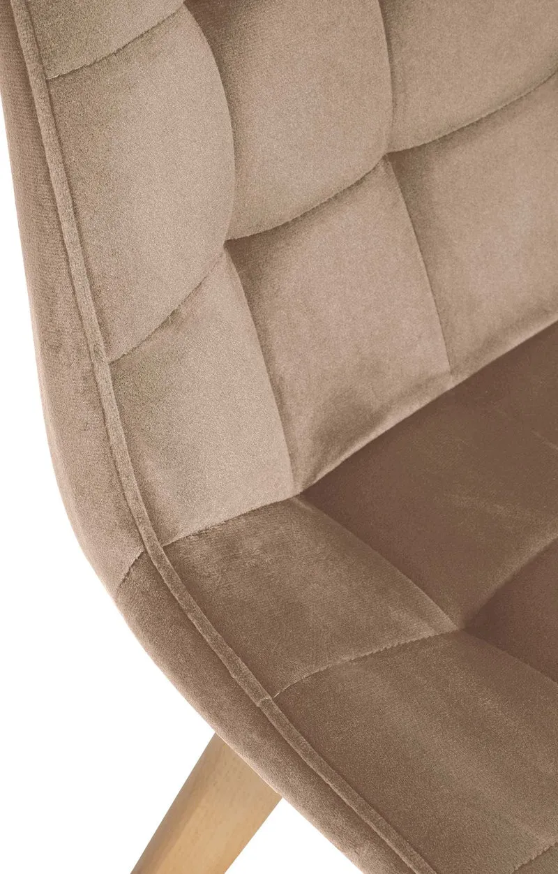 Chaise de salle à manger x1 design scandinave coutures carrées en velours marron pieds en bois clair 10_0002186