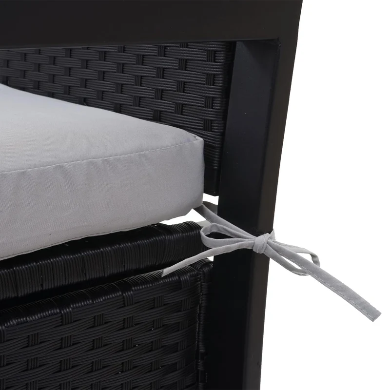 Banc de jardin 2 places en polyrotin anthracite avec compartiment de rangement coussin d'assise gris 04_0004189