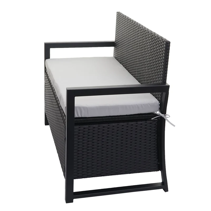 Banc de jardin 2 places en polyrotin anthracite avec compartiment de rangement coussin d'assise gris 04_0004189
