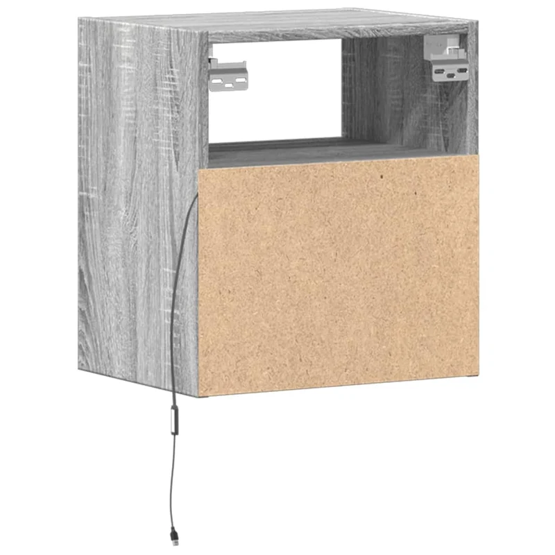 Table de chevet murale avec lumières LED avec tiroir 41 x 31 x 45 cm bois d'ingénierie gris DEC034214