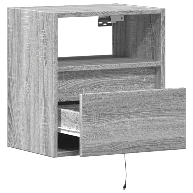 Table de chevet murale avec lumières LED avec tiroir 41 x 31 x 45 cm bois d'ingénierie gris DEC034214