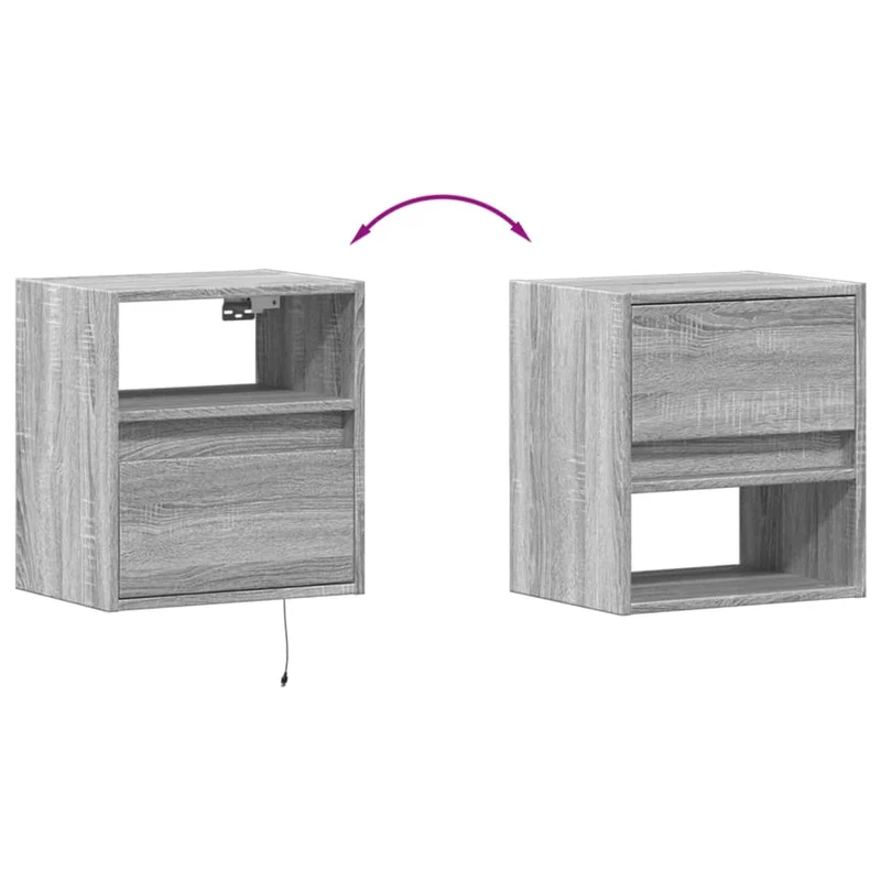 Table de chevet murale avec lumières LED avec tiroir 41 x 31 x 45 cm bois d'ingénierie gris DEC034214