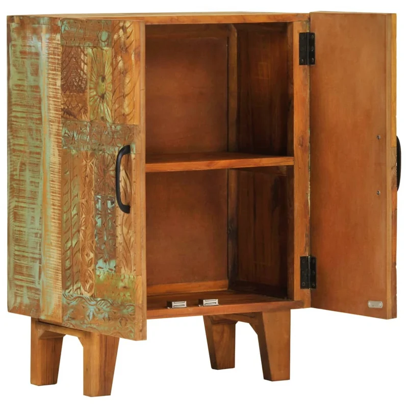Buffet meuble d'appoint sculpté à la main 55 x 30 x 75 cm bois massif récupération multicolore DEC031228