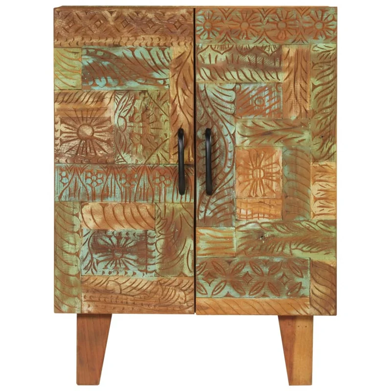 Buffet meuble d'appoint sculpté à la main 55 x 30 x 75 cm bois massif récupération multicolore DEC031228