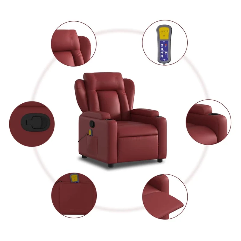 Fauteuil de relaxation TV fonction massage inclinable en PVC rouge bordeaux DEC027086