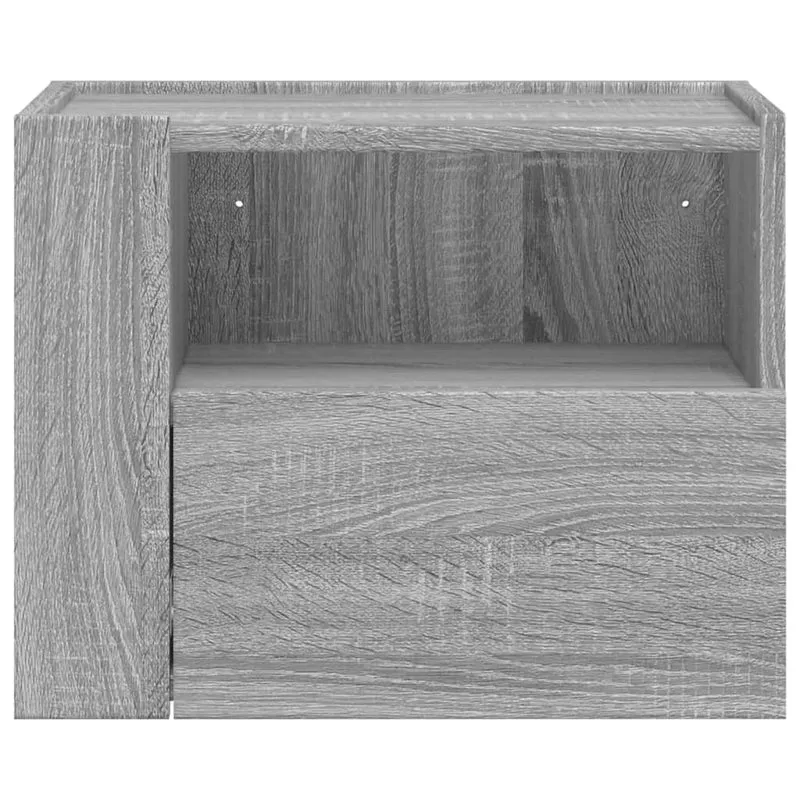 Table de chevet murale avec tiroir et compartiment ouvert 45 x 30 x 35 cm bois d'ingénierie gris DEC034333
