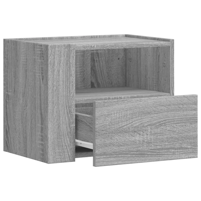 Table de chevet murale avec tiroir et compartiment ouvert 45 x 30 x 35 cm bois d'ingénierie gris DEC034333