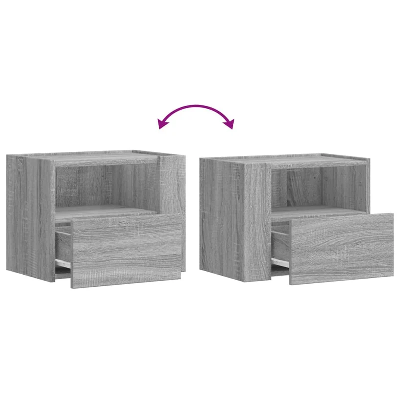 Table de chevet murale avec tiroir et compartiment ouvert 45 x 30 x 35 cm bois d'ingénierie gris DEC034333
