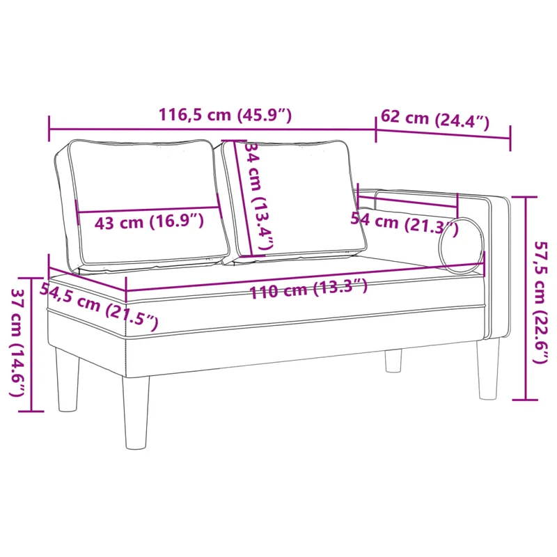 Méridienne chaise longue canapé pour intérieur avec coussins en velours vert foncé DEC026105