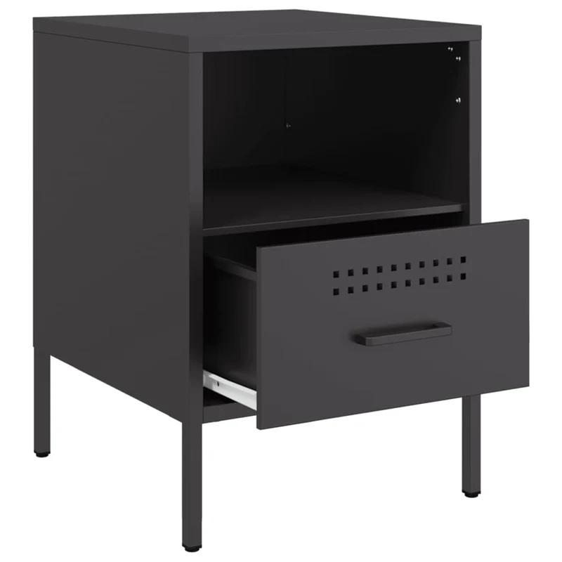 Lot de 2 tables de chevet avec tiroirs et compartiment ouvert 36 x 39 x 50,5 cm acier noir DEC035482