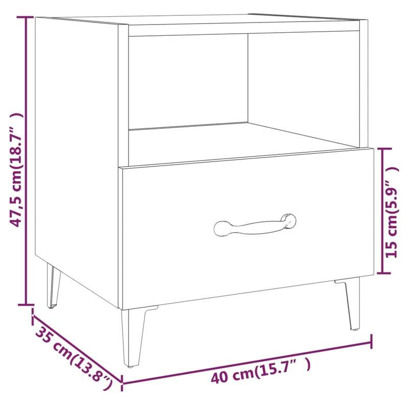 Lot de 2 tables de chevet avec tiroir et compartiment ouvert 40 x 35 x 47,5 cm en bois d'ingénierie blanc brilliant DEC035040