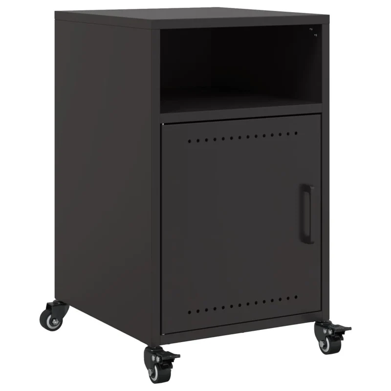 Lot de 2 tables de chevet sur roulettes avec compartiment avec porte 36 x 39 x 59 cm acier noir DEC035484