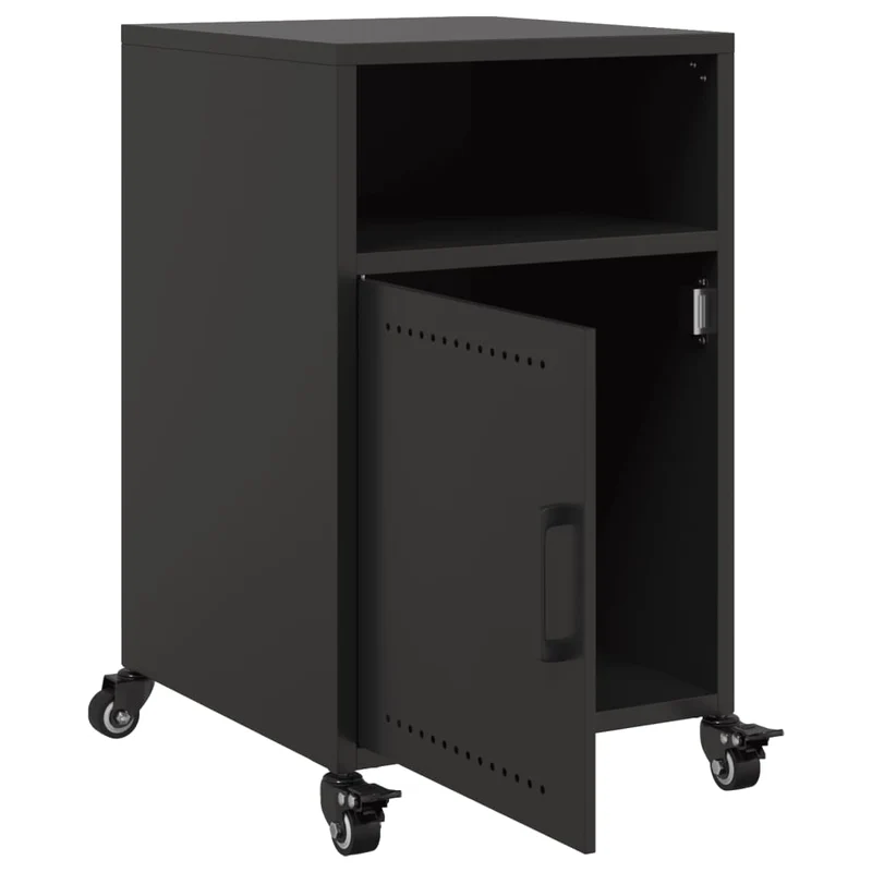 Lot de 2 tables de chevet sur roulettes avec compartiment avec porte 36 x 39 x 59 cm acier noir DEC035484