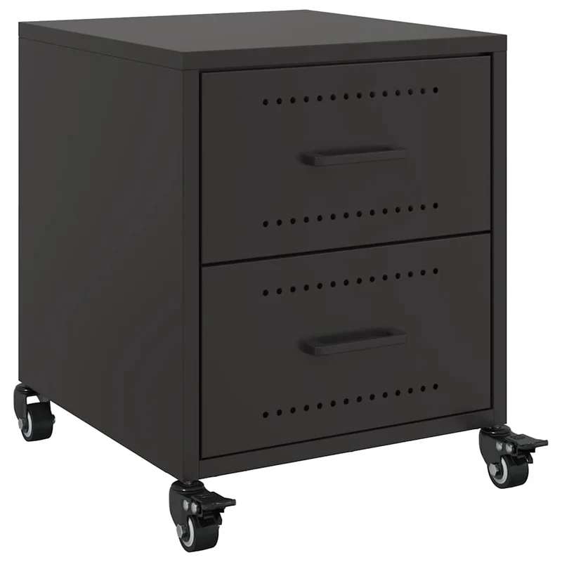 Lot de 2 tables de chevet sur roulettes avec deux tiroirs 36 x 39 x 43,5 cm acier noir DEC035480