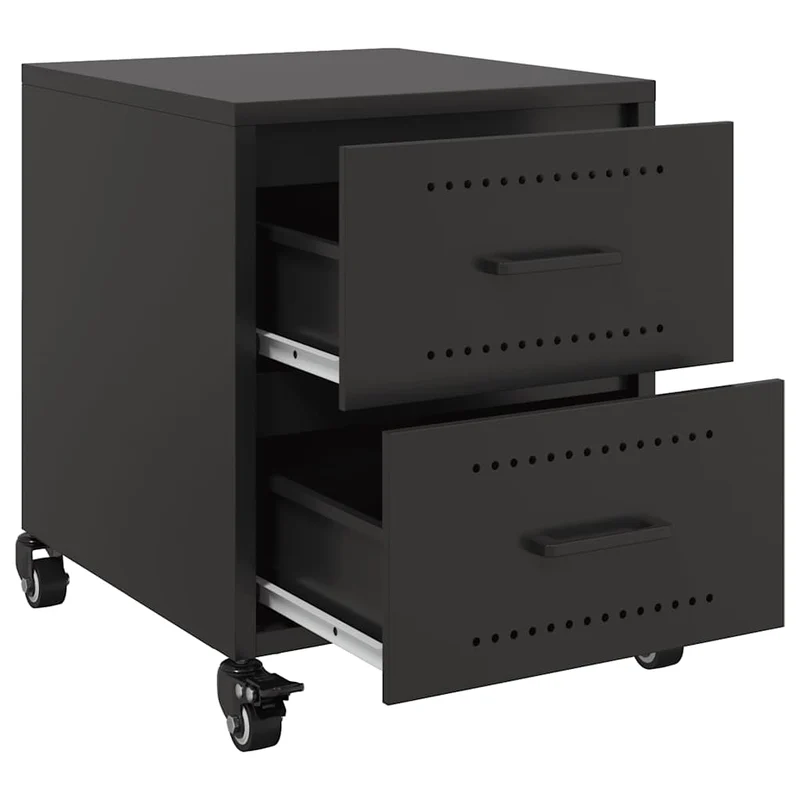 Lot de 2 tables de chevet sur roulettes avec deux tiroirs 36 x 39 x 43,5 cm acier noir DEC035480