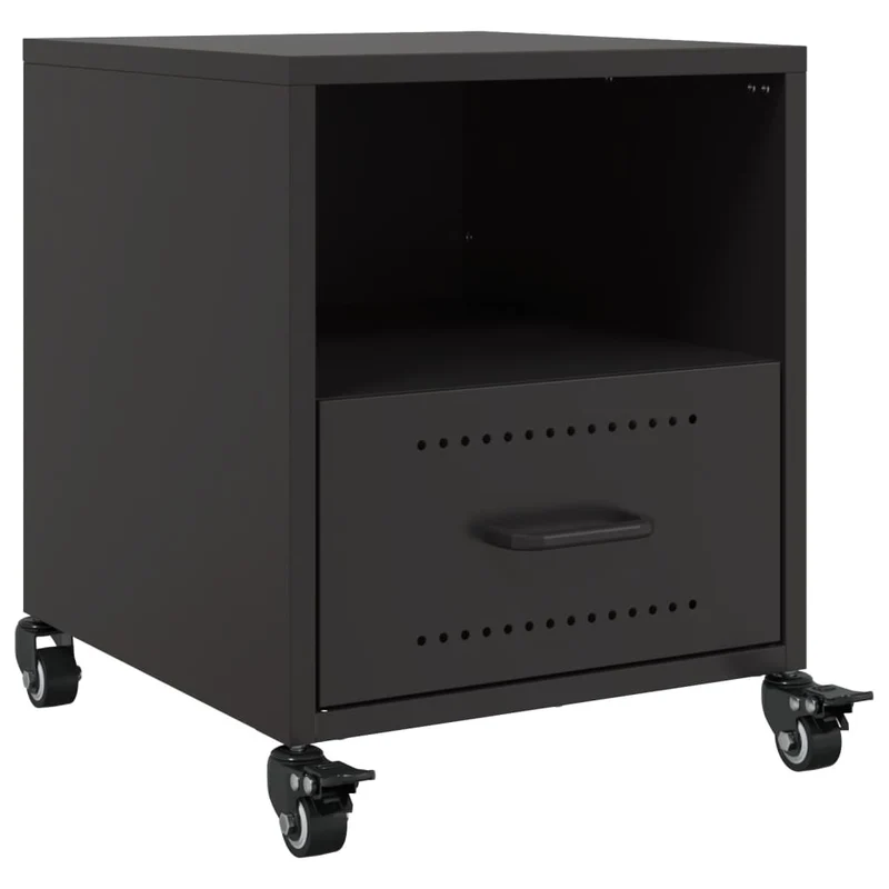 Lot de 2 tables de chevet sur roulettes avec tiroir et compartiment ouvert 36 x 39 x 43,5 cm acier noir DEC035478