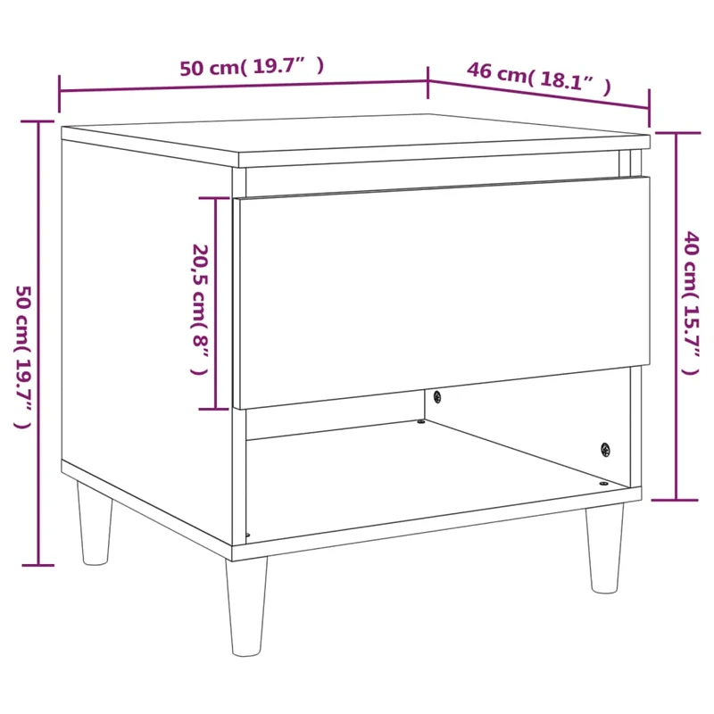Lot de 2 tables de chevet avec tiroir et compartiment ouvert 50 x 46 x 50 cm bois d’ingénierie gris DEC035405