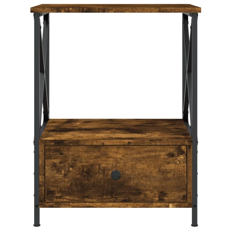 Lot de 2 tables de chevet avec tiroir et étagère 50 x 41 x 65 cm bois d’ingénierie marron et fer DEC035147