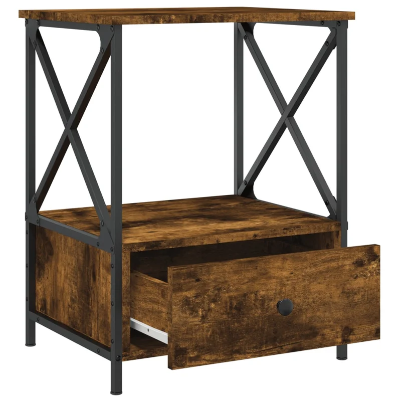 Lot de 2 tables de chevet avec tiroir et étagère 50 x 41 x 65 cm bois d’ingénierie marron et fer DEC035147