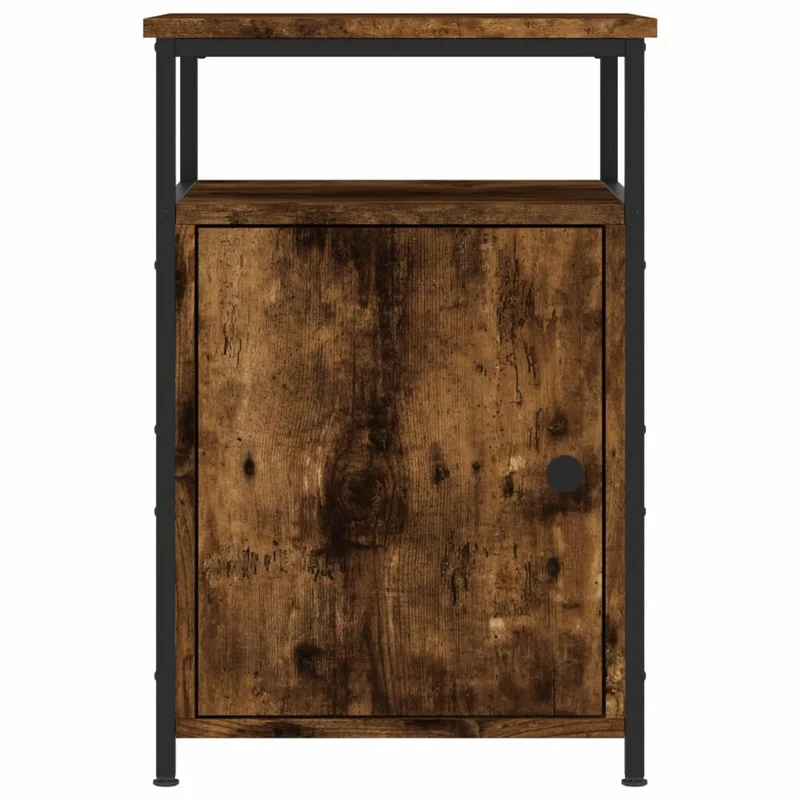 Lot de 2 tables de chevet avec compartiment avec porte 40 x 42 x 60 cm bois d'ingénierie marron et fer DEC035137