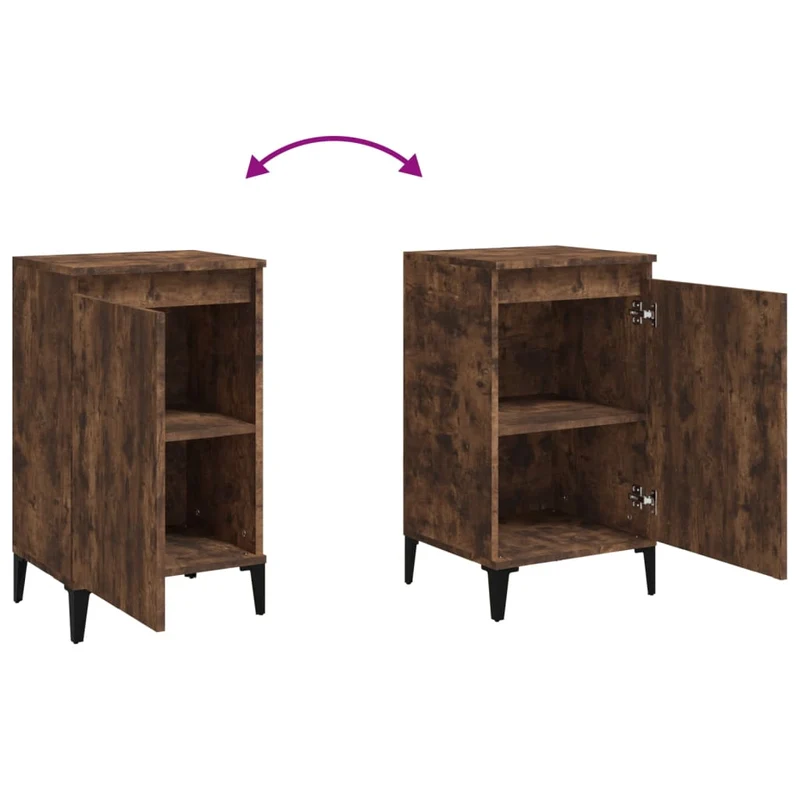 Lot de 2 tables de chevet avec étagères avec porte 40 x 35 x 70 cm bois d'ingénierie marron et métal DEC035110