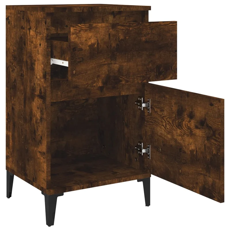 Lot de 2 tables de chevet avec deux tiroirs 40 x 35 x 70 cm bois d'ingénierie marron et métal DEC035108