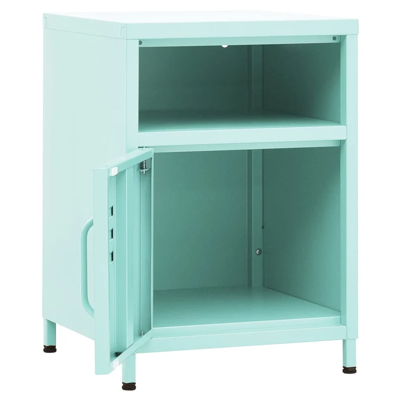 Table de chevet avec compartiment avec porte et ouvert 35 x 35 x 51 cm acier couleur vert menthe DEC034692