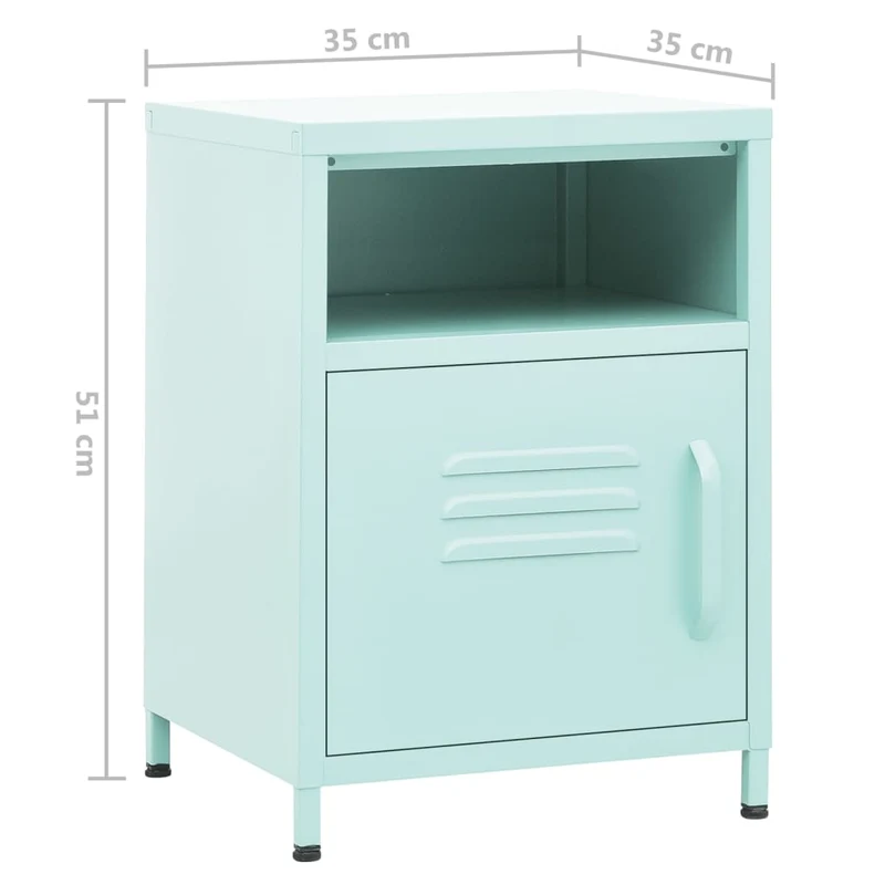 Table de chevet avec compartiment avec porte et ouvert 35 x 35 x 51 cm acier couleur vert menthe DEC034692