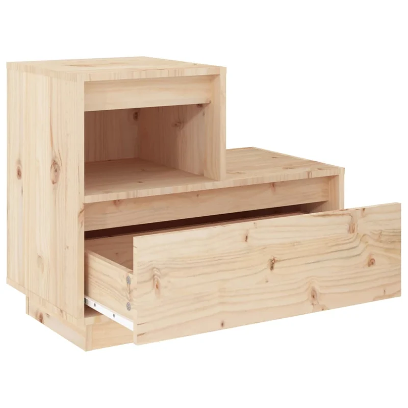 Table de chevet avec tiroir et compartiment ouvert 60 x 34 x 51 cm bois de pin non traité DEC033077
