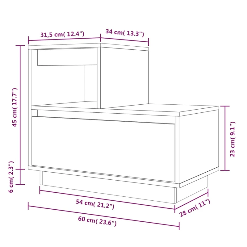 Table de chevet avec tiroir et compartiment ouvert 60 x 34 x 51 cm bois de pin non traité DEC033077