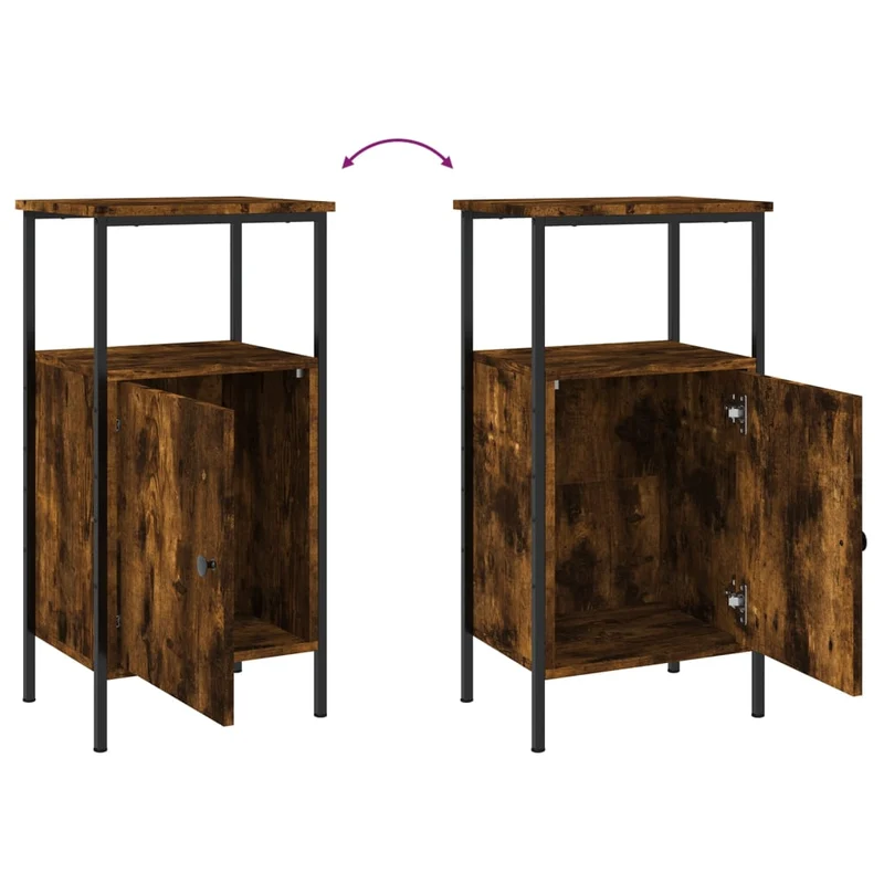 Lot de 2 tables de chevet avec compartiment avec porte 41 x 31 x 80 cm bois ingénierie marron et fer DEC035138