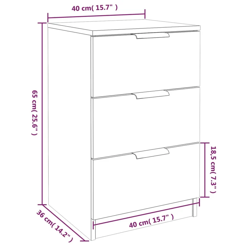 Lot de 2 tables de chevet avec 3 tiroirs 40 x 36 x 65 cm bois d'ingénierie blanc DEC034953