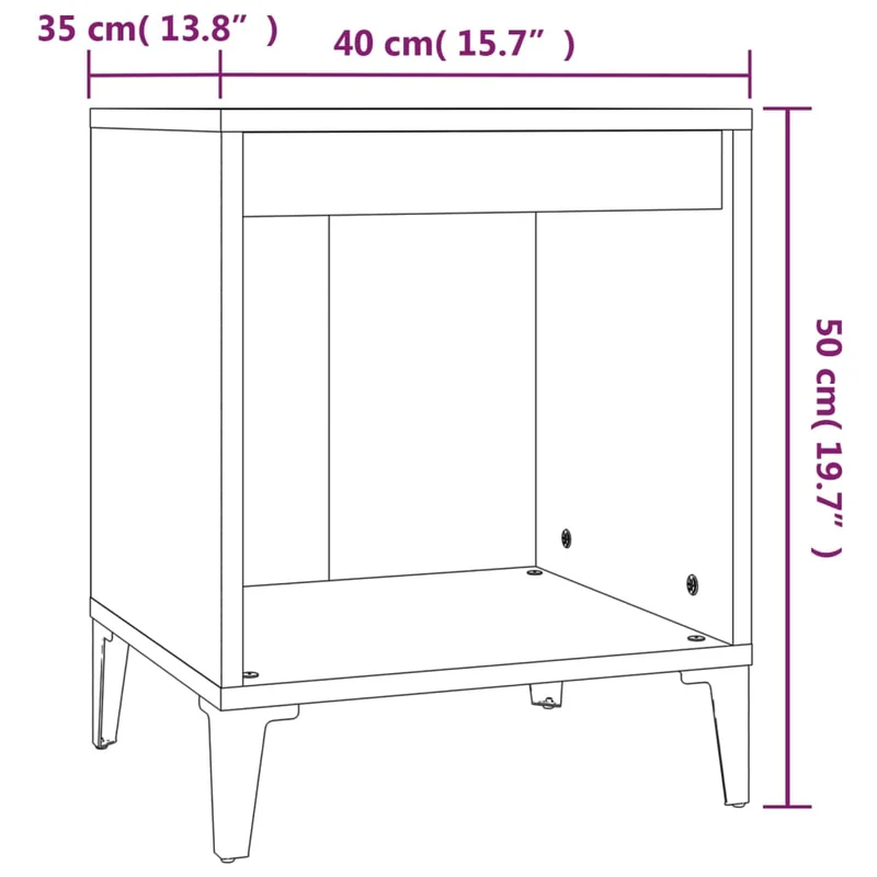 Lot de 2 tables de chevet avec compartiment ouvert 40 x 35 x 50 cm bois d'ingénierie blanc et métal DEC034928