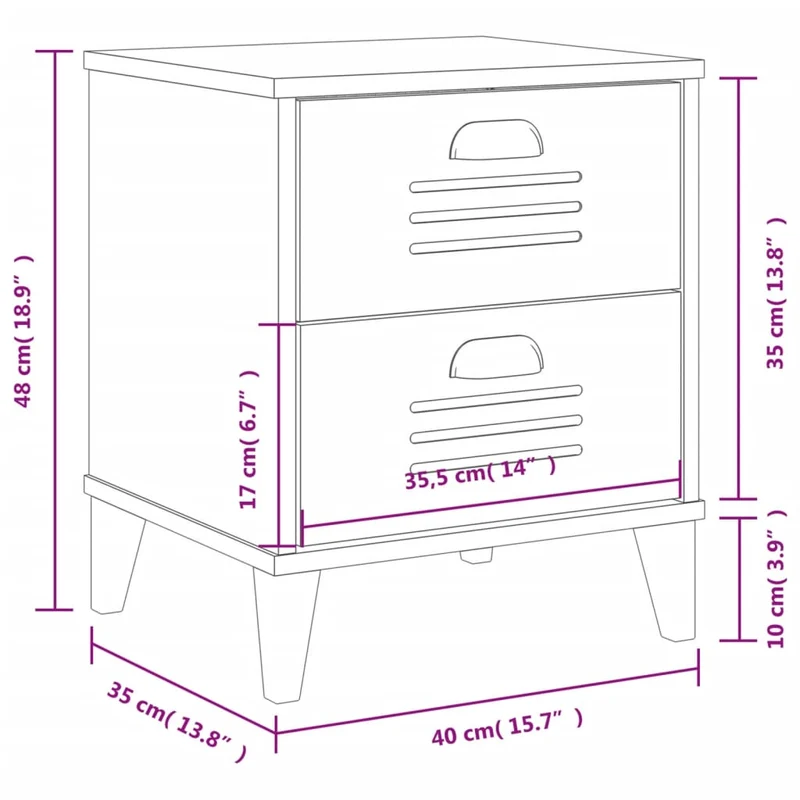 Table de chevet avec deux tiroirs 40 x 35 x 48 cm en bois d'ingénierie blanc DEC034726