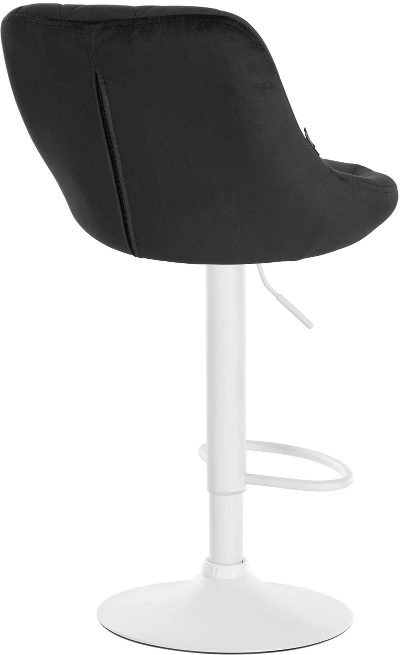 Tabouret de bar en velours noir coutures décoratives pivotant support métal blanc TDB10661
