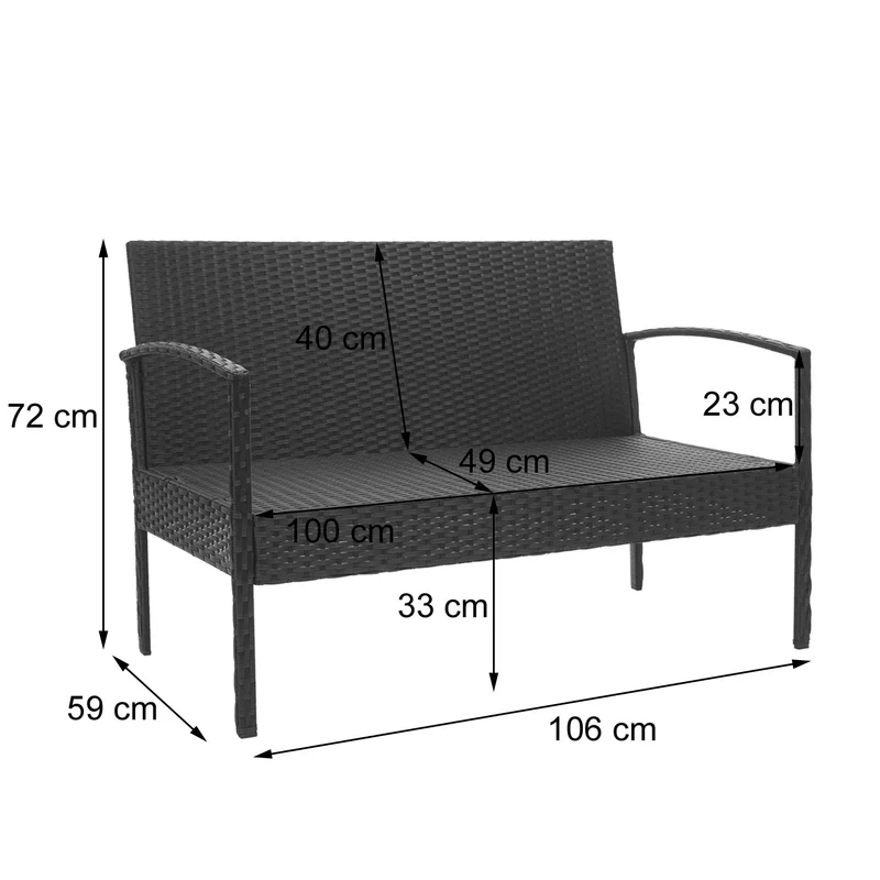 Salon de jardin en polyrotin noir pour balcon jardin terrasse jardin coussins gris foncé 04_0004214