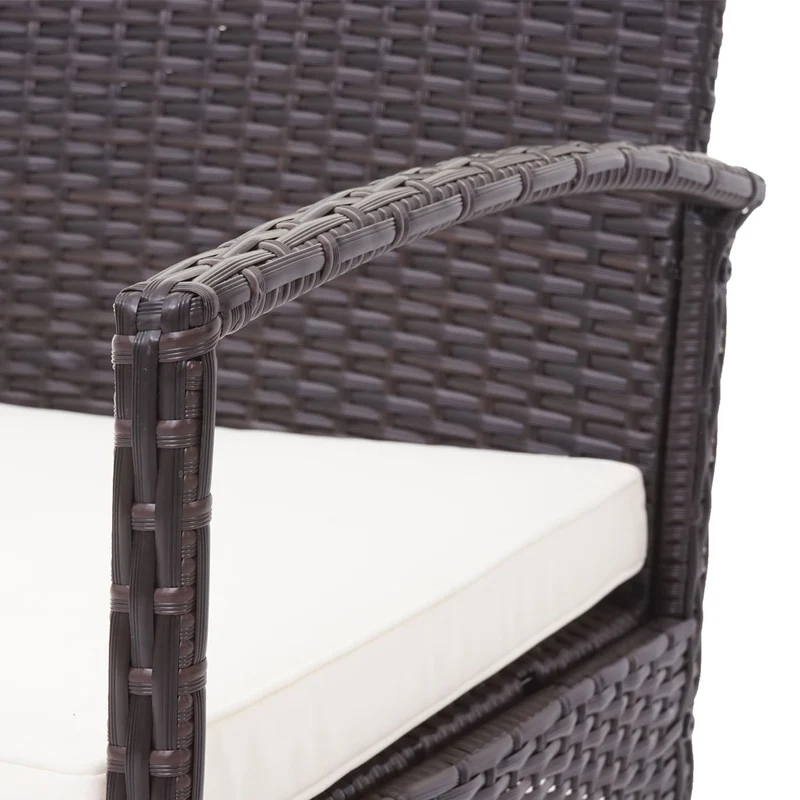 Ensemble pour extérieur balcon/jardin/salon en polyrotin marron, coussin crème 04_0003246