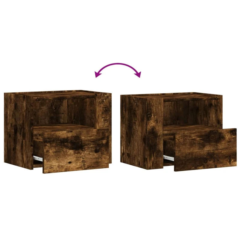 Table de chevet murale avec tiroir et compartiment ouvert 45 x 30 x 35 cm bois d'ingénierie marron DEC034260